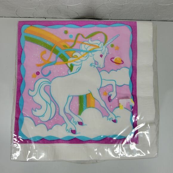 Vintage Rainbow Unicorn Luncheon Paper‎ Napkins Pink 8 packs of 16 New Unopened - Picture 3 of 9